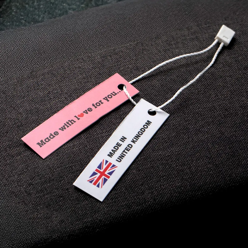 Custom Clothing Labels 45 Pink fabric label with string
