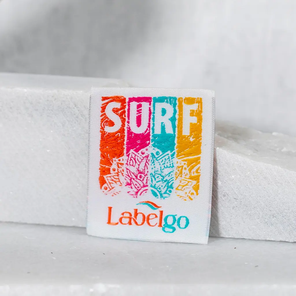 Custom Clothing Labels 67 Surf themed woven label