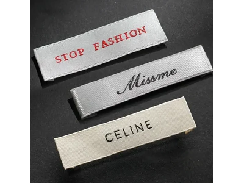 Custom Brand Tags shown as a textile label manufacturing example with woven textile label example