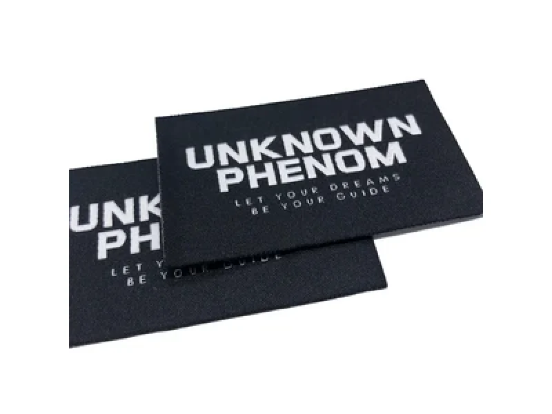 Patch Labels shown as a textile label manufacturing example with hang tag size label and patch label application