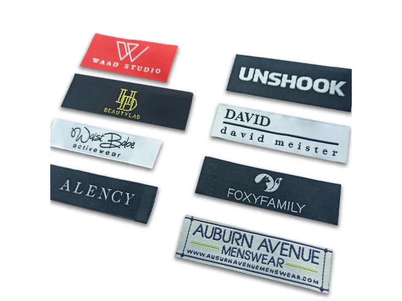Patch Labels shown as a textile label manufacturing example with printed fabric label and care label