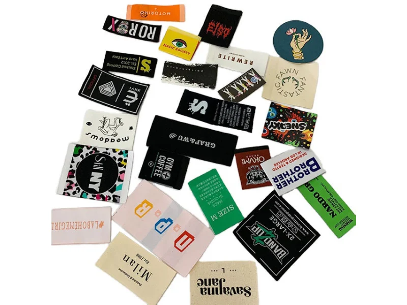 Size Labels shown as a textile label manufacturing example with woven textile label example
