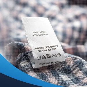 Clothing Labels with Your Logo shown as a textile label manufacturing example with printed fabric label and care label