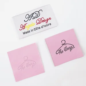 Custom Labels for Clothing Manufacturers shown as a textile label manufacturing example with hang tag size label and patch label application