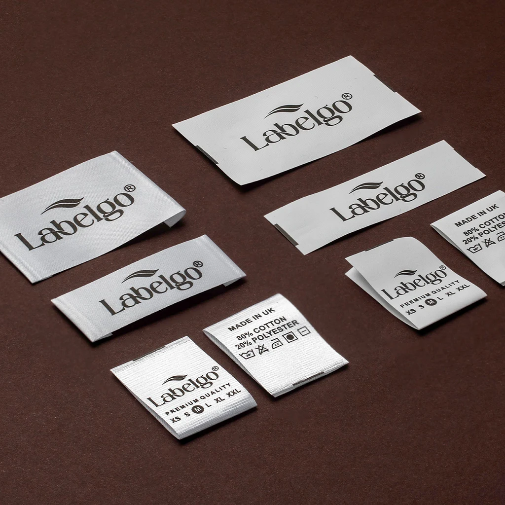 Custom Fabric Tags shown as a textile label manufacturing example with hang tag size label and patch label application