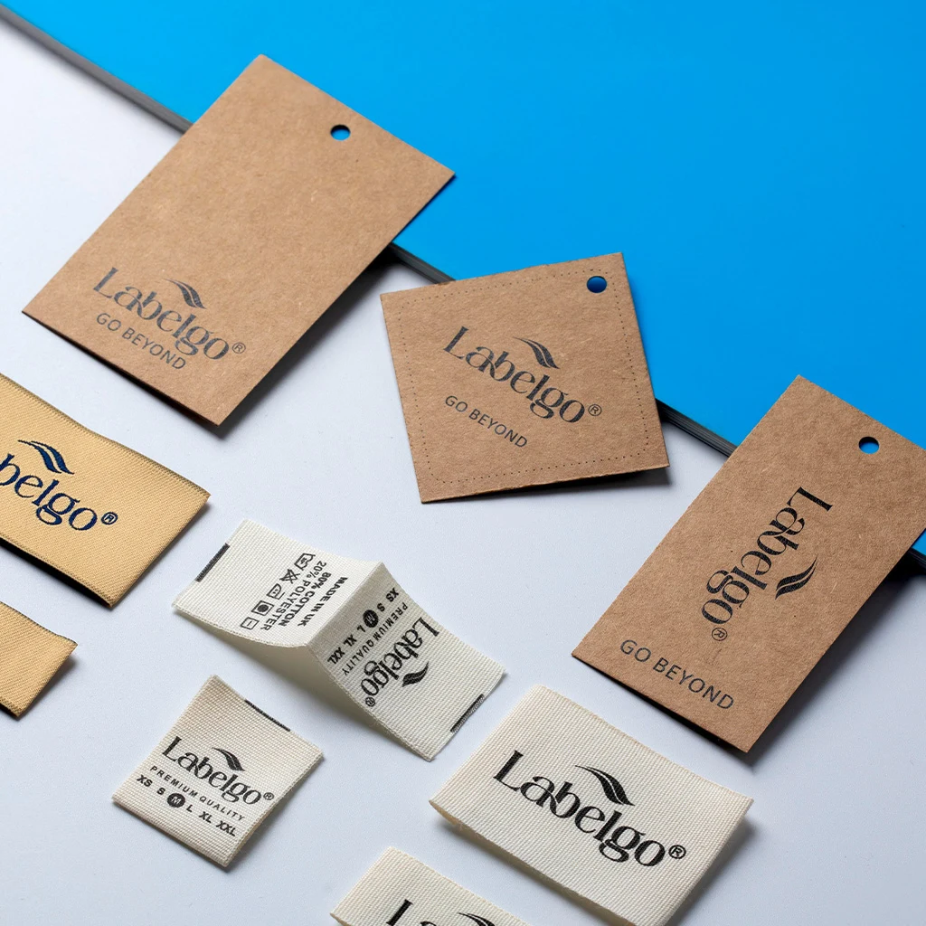 Custom Hang Tags shown as a textile label manufacturing example with woven textile label example