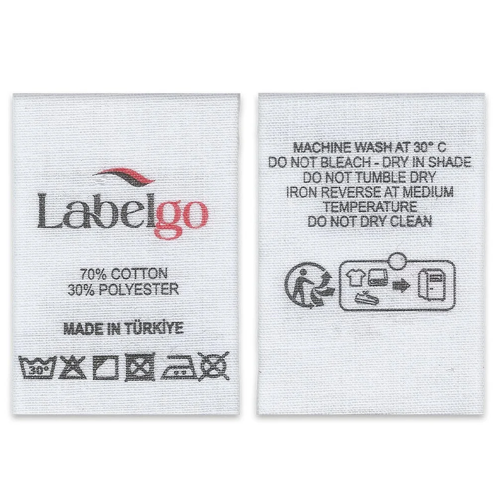 Custom Printed White Taffeta Care Label manufactured by LabelGo