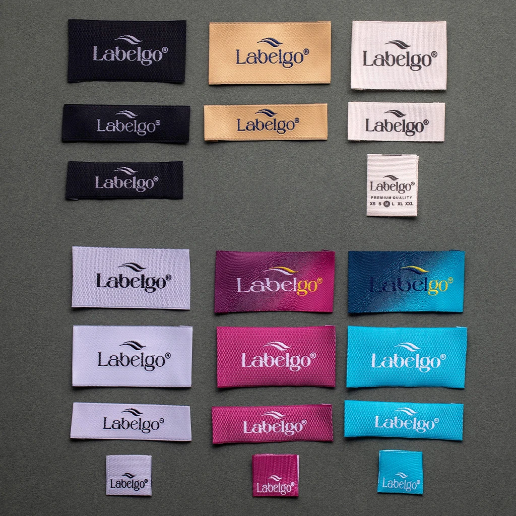Personalized Clothing Tags shown as a textile label manufacturing example with woven textile label example