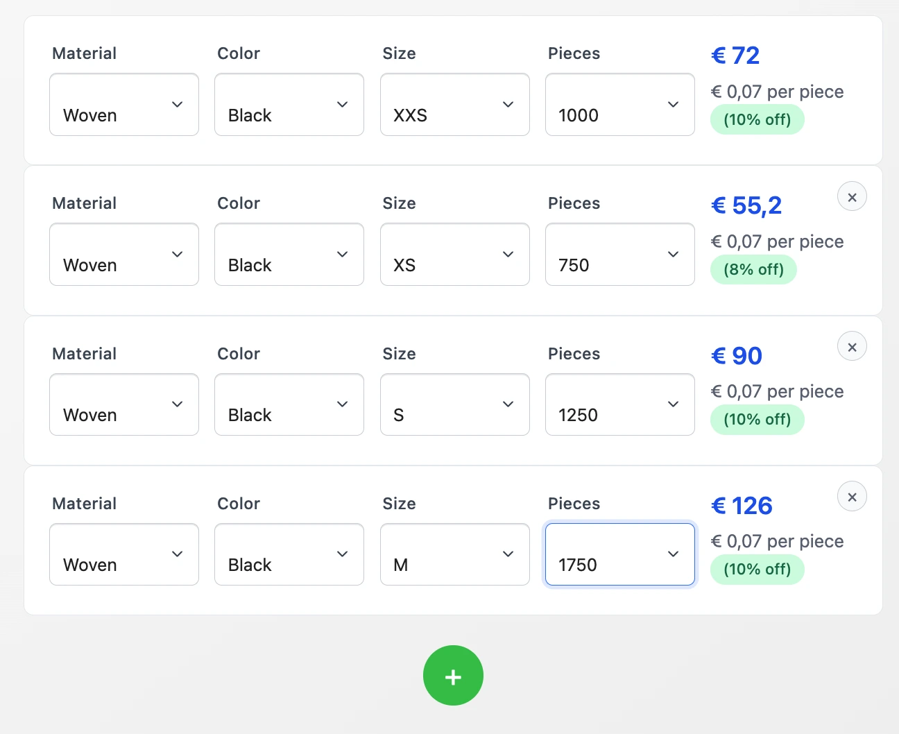 Size Label Multi-Size Bulk Order Matrix