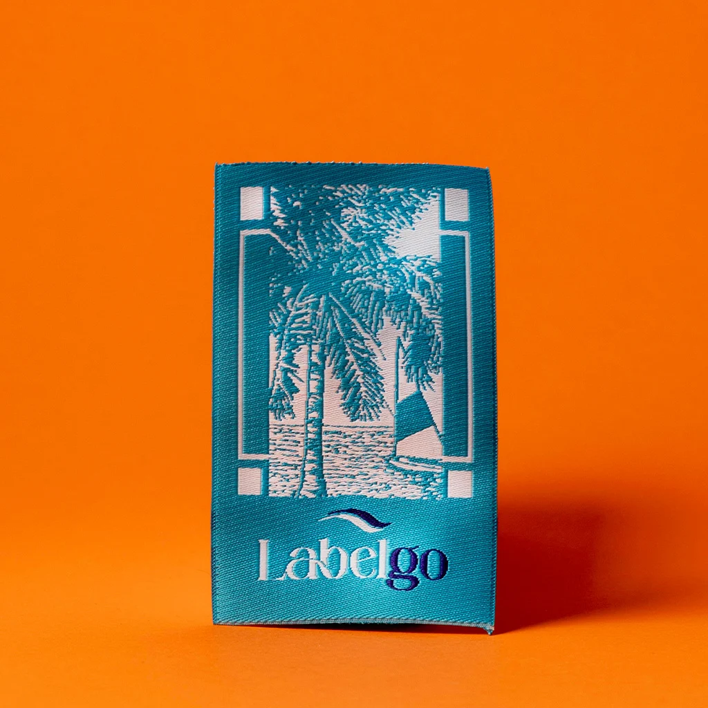 Turquoise Palm Tree Woven Label manufactured by LabelGo